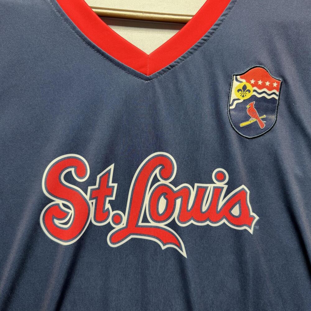 Cardinals Jersey Mens XL Blue St Louis Baseball Wells Fargo Promo MLB - Picture 3 of 9